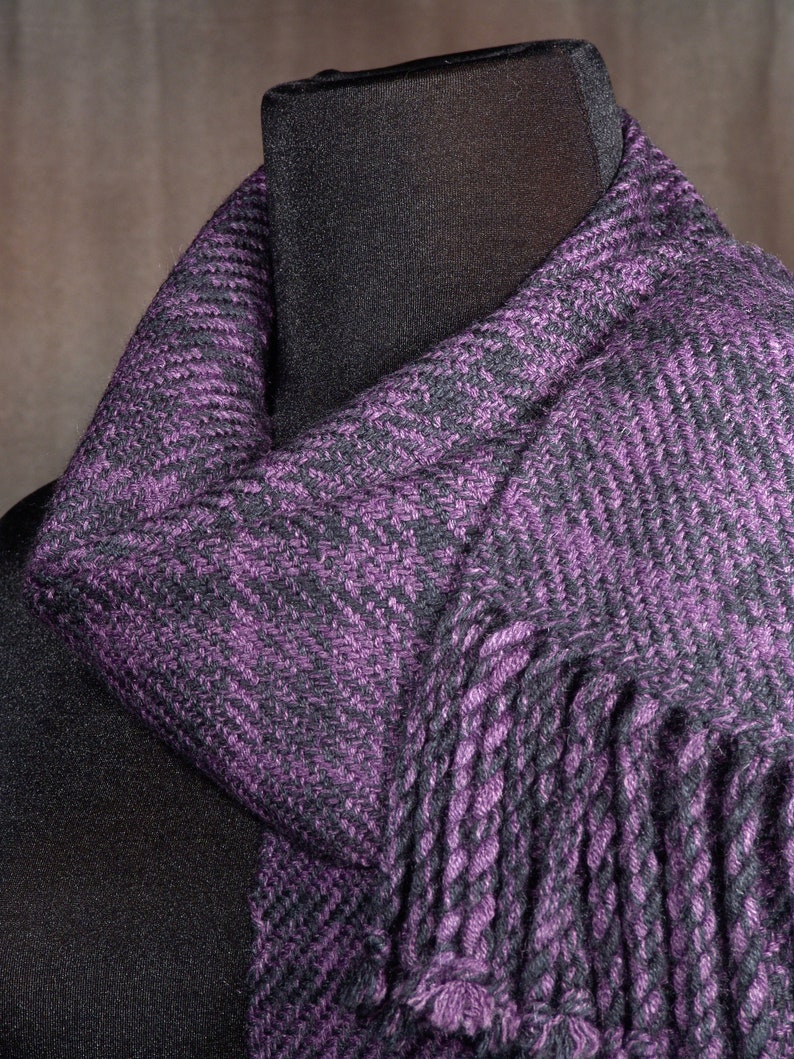 Plum purple plaid scarf / handwoven scarf / merino wool scarf / winter scarf image 1