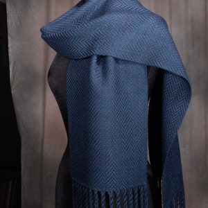 Dark Blue scarf / HEAVYWEIGHT winterwear / handwoven scarf / merino wool scarf / man's scarf / woman's scarf image 2