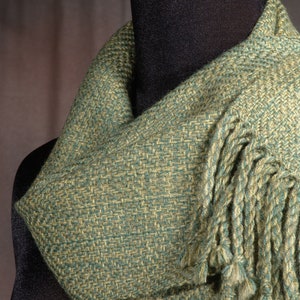 chartreuse tweed scarf / handwoven scarf / merino wool scarf / winter scarf image 1