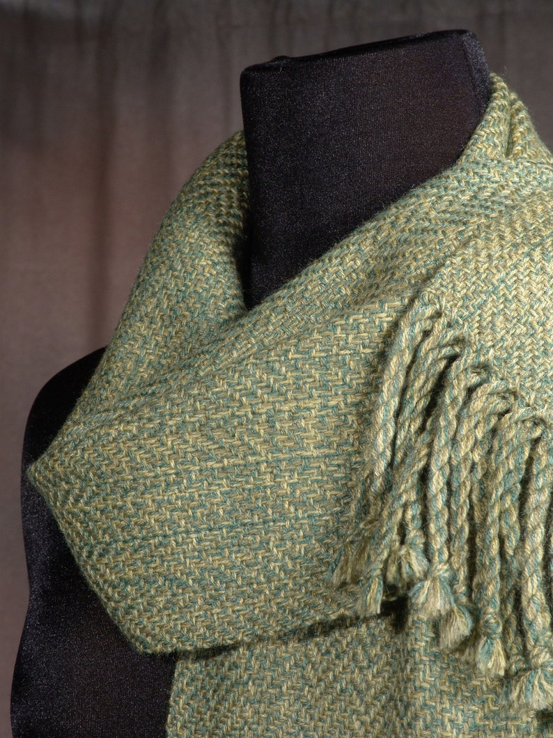 chartreuse tweed scarf / handwoven scarf / merino wool scarf / winter scarf image 1