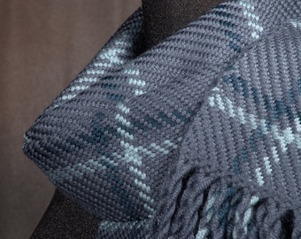 Gray-blue tattersal scarf / HEAVYWEIGHT winterwear / handwoven scarf / merino wool scarf / man's scarf / woman's scarf