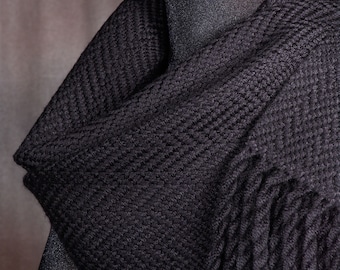 Black scarf / HEAVYWEIGHT winterwear / handwoven scarf / merino wool scarf / man's scarf / woman's scarf