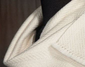 NO FRINGE - White scarf / Ivory / Woman's scarf / Man's scarf / Handwoven scarf / Winter scarf
