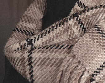 Bufanda de cuadros beige / Prenda de invierno de gran grosor / Bufanda tejida a mano / Bufanda de lana merino / Bufanda de hombre / Bufanda de mujer
