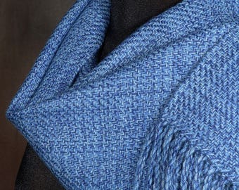 Blue scarf / handwoven scarf / merino wool scarf / winter scarf / electric blue / royal blue