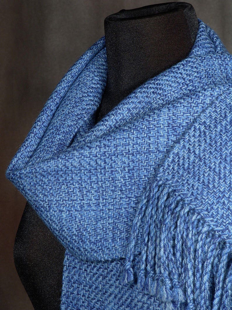 Blue scarf / handwoven scarf / merino wool scarf / winter scarf / electric blue / royal blue image 1