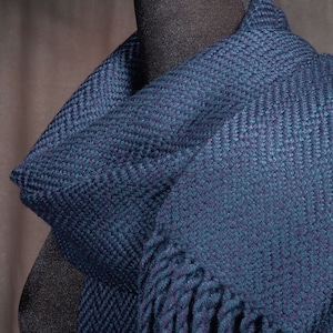 Dark Blue scarf / HEAVYWEIGHT winterwear / handwoven scarf / merino wool scarf / man's scarf / woman's scarf image 1