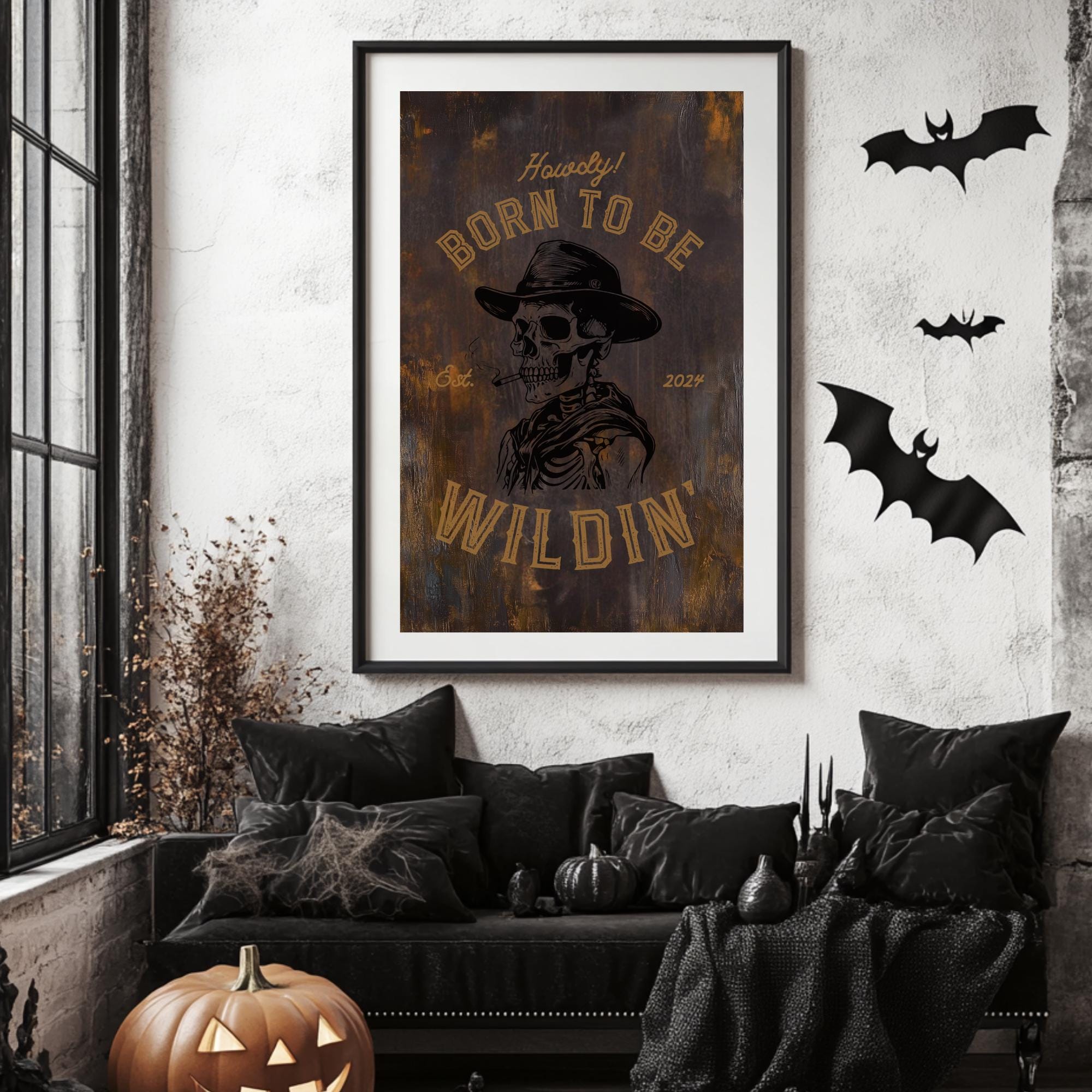 Halloween Prints Wall Art Bundle of 3 Printables, Western Cowboy Skull ...
