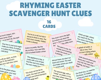 Rhyming Easter Scavenger Hunt Clues, Easter Egg Hunt Clues, Children Easter Printable Game, Easter Basket Stuffer, Easter Party, Indoor