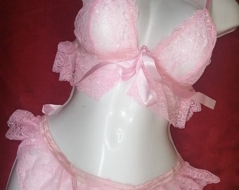 Set di lingerie per femminucce rosa Sissy da uomo / Lingerie taglie forti / Lingerie per femminucce / Mutandine in raso per femminucce / Lingerie per femminucce / Perizoma per femminucce