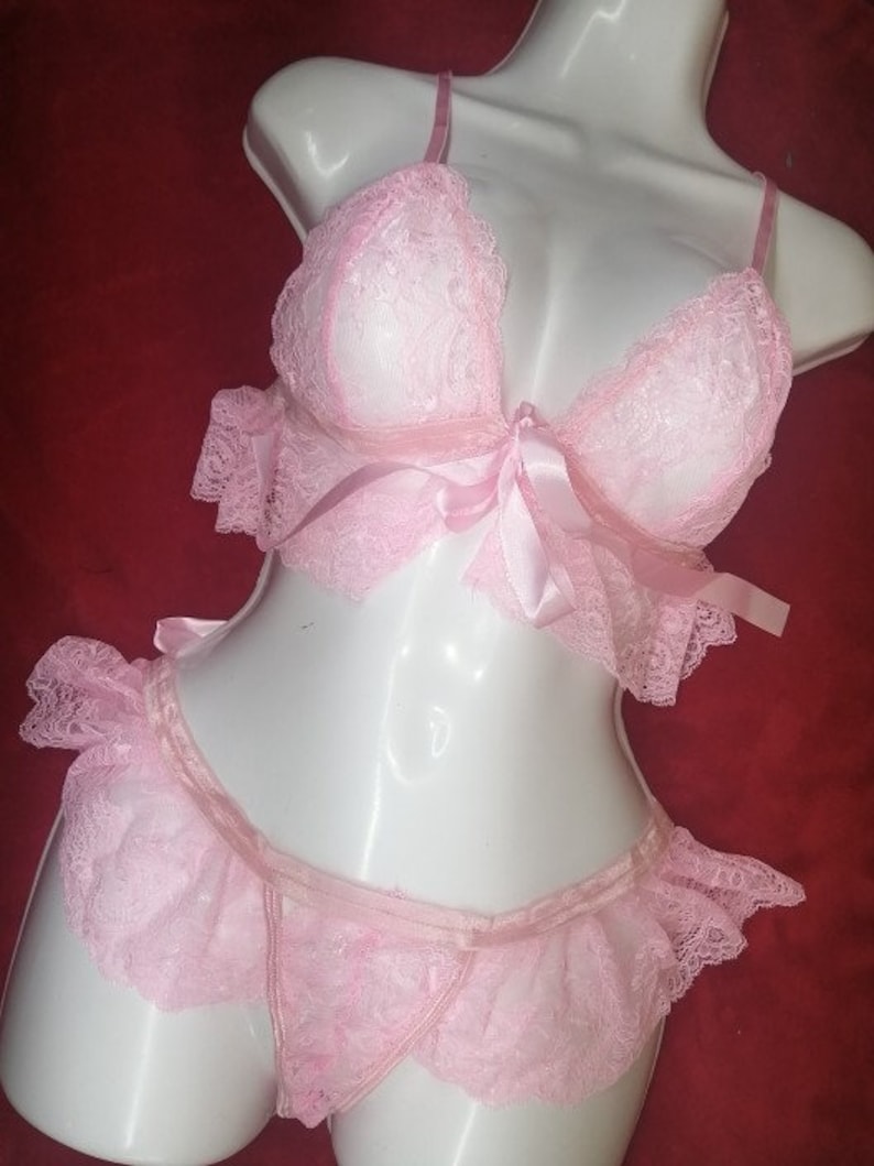 Ensemble de lingerie rose Sissy Femboy pour hommes /Lingerie grande taille / Lingerie Femboy / Culotte Femboy en satin / Lingerie Sissy / String Sissy image 1