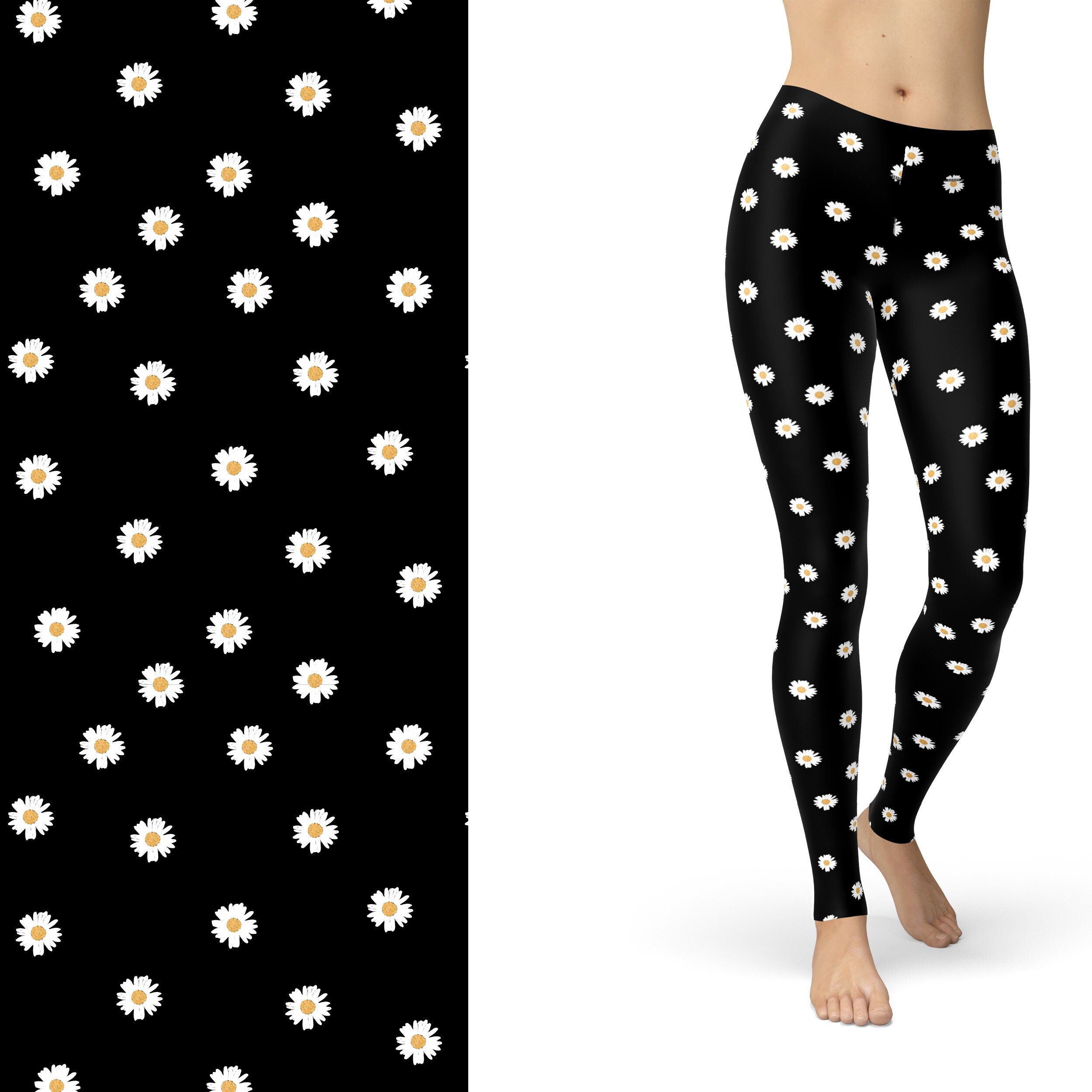 Daisy Leggings Black and White with Left Side Pocket Etsy