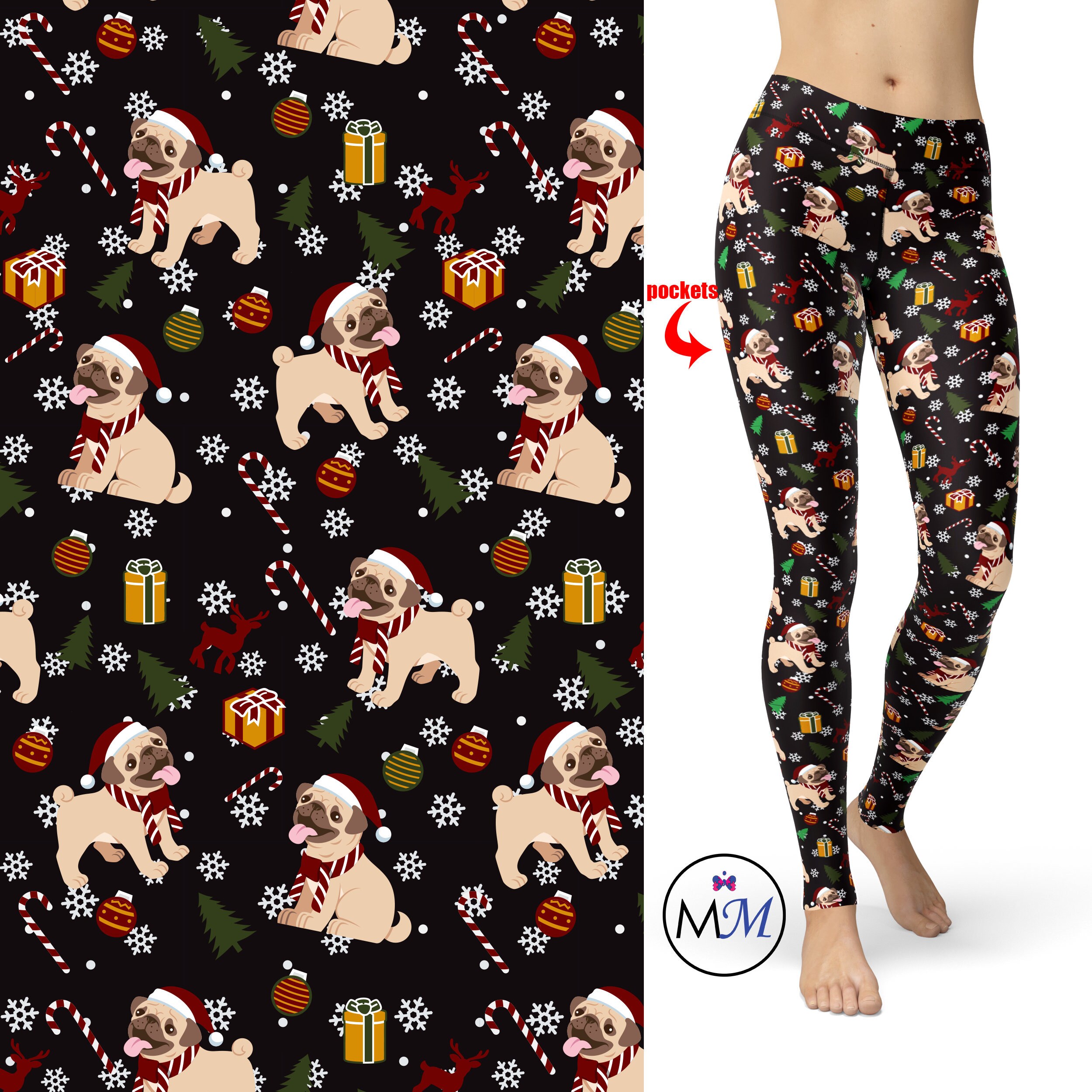Pug Christmas Leggings with for Pet Parents with Pockets Etsy