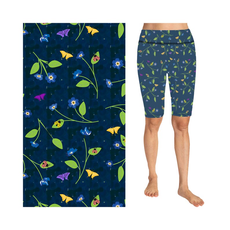 Ready to Ship Flowers Ladybugs on Teal Buttery Soft Leggings Shorts Butterfly
