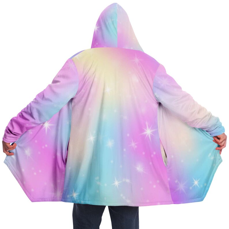 Bright Pastel Rainbow Colors Cloak with Hood and Pockets Micro Mink Lined Jacket