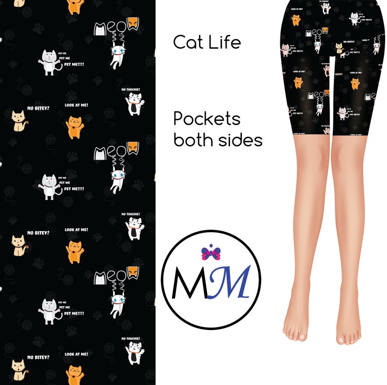 Cat Life Printed Leggings Capri Pockets Cat Sliding Cats with Attitude Cat Lover Cat Pants Cat RTS