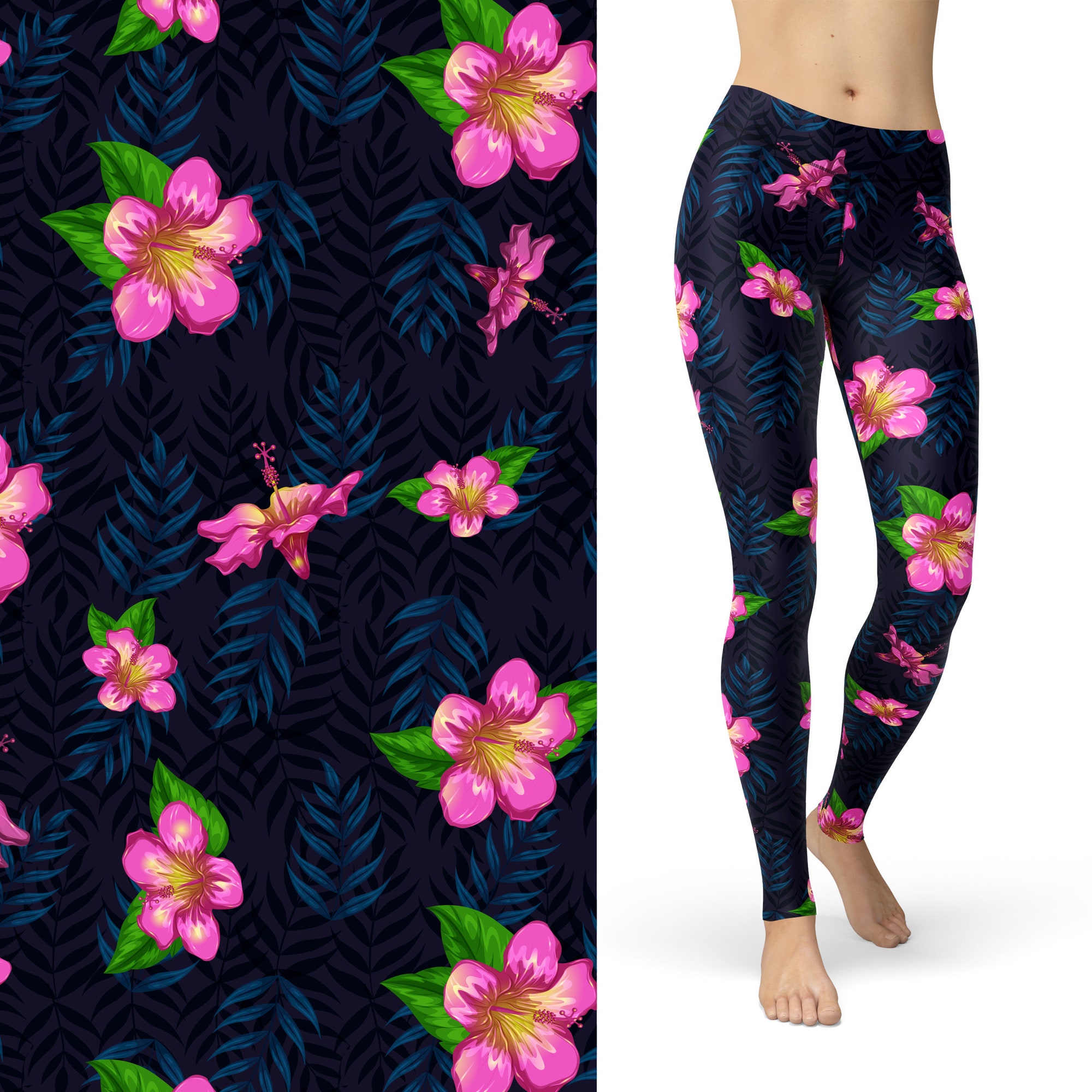 Discover Women's Hibiscus Flower Printed Leggings - Ready to Ship