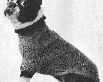 1955 Turtle-Neck Dog Sweater Vintage Knitting Pattern Instant Download PDF 394