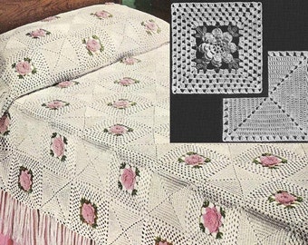 INSTANT DOWNLOAD 1954 Rose Bower Bedspread Vintage Crochet Pattern PDF 179