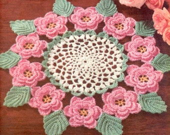 1950's Irish Rose Doily Vintage Crochet Pattern PDF Instant Download 066
