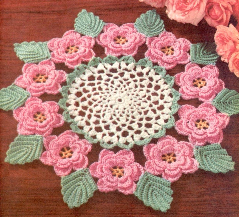 1950's Irish Rose Doily Vintage Crochet Pattern PDF Instant Download 066 image 1