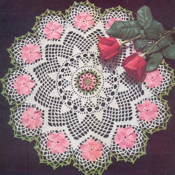 1950's Wild Rose Doily Instant Download Vintage Crochet Pattern PDF 233