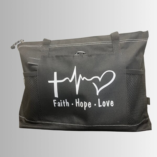 Zippered Tote Bag Faith Hope Love