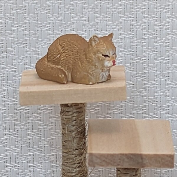 Tiny Cat - Miniature Dollhouse Figurine Sleeping Orange Kitten