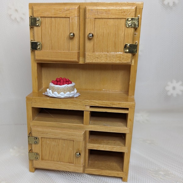 Vintage Dollhouse Furniture Pie Safe Hutch Cabinet- Wood Antique Style - Doll House Diorama Model