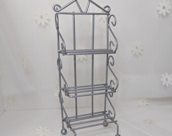 Vintage Dollhouse Furniture Metal Shelf Etagere - Metallic Silver - Shelving for Model Diorama or Doll House