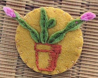 Felt Brooch CHRISTMAS CACTUS Embroidered Pin Hand Embroidery Original Design