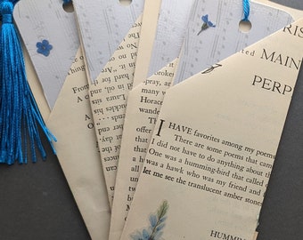 Bookmark Book Mark - Sheet Music and Forget Me Not Flowers - Handmade Book Page Origami Wrapping