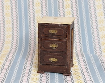 Vintage Dollhouse Furniture Small Side Chest Table with Drawers - Wood Early American Style