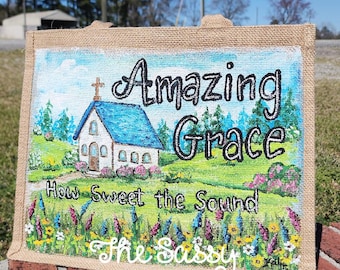 Hand-Painted 'Grace' Tote Bag, Religious Gift