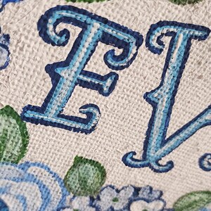 May include: Close-up of a floral design with the word "FL" in a light blue, ornate font. The background features blue and white flowers and green leaves on a textured, off-white surface. The design has a watercolor effect.