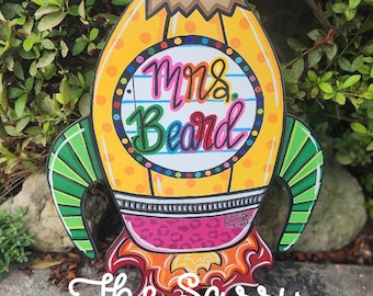 Pencil Rocket Teacher Door Hanger: UV Printed MDF, Outer Space Theme