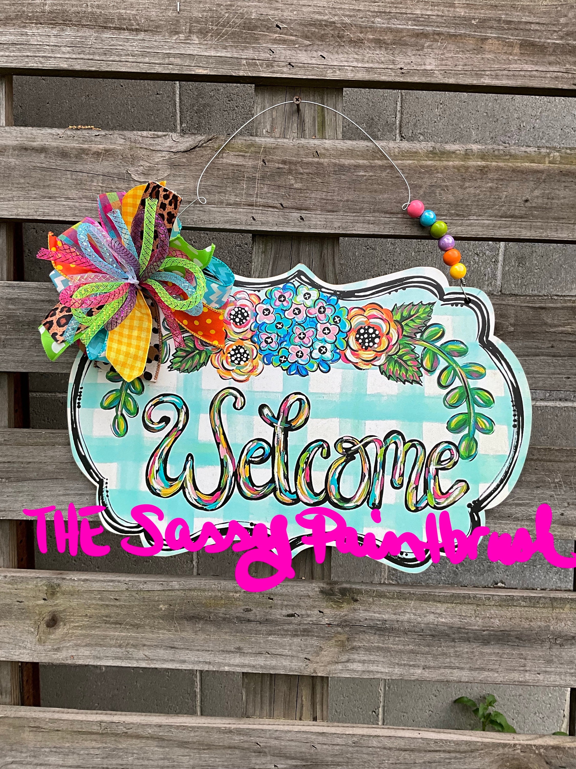 Funky Floral Welcome Door Hanger - Etsy