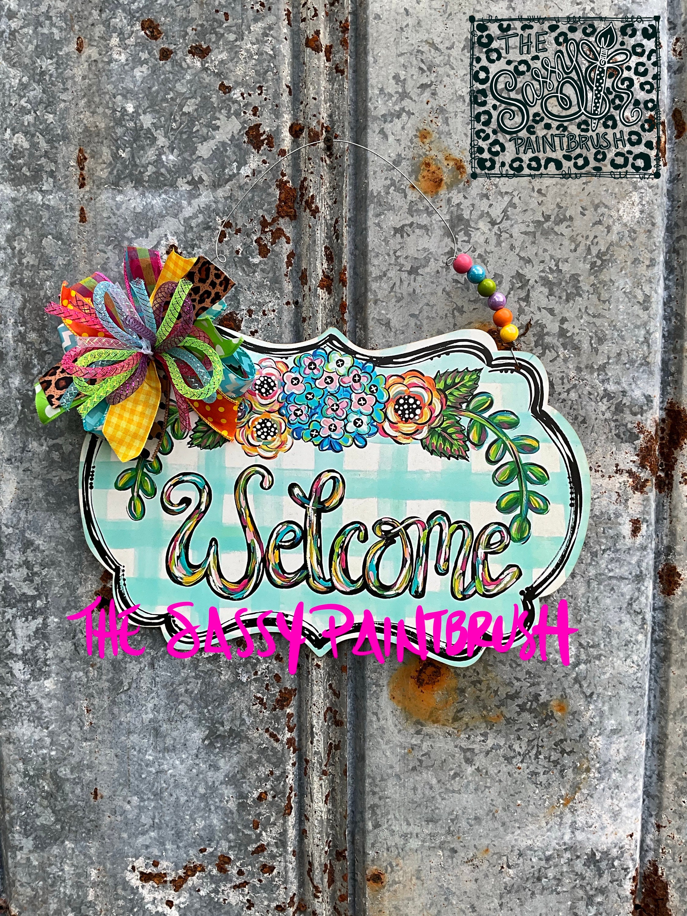 Funky Floral Welcome Door Hanger - Etsy