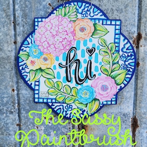 Blue and White Hi Door Hanger- print
