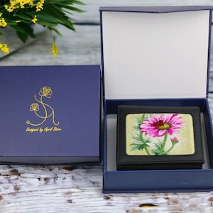 Hand Embroidery Wallet with Floral Design - Genuine Leather Purse - Unique Handmade Accessory