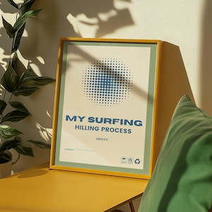 Mi proceso de surfing Hilling: póster digital de surf, arte de surf minimalista, impresión de olas oceánicas, decoración de pared para amantes del surf, regalo moderno de tabla de surf