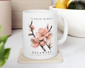 Delaware State Flower Mug, Cute Peach Blossom Mug, State Flower Gift, Mug with Flowers, Delaware Mugs, Delaware Peach Blossom, Delaware Gift