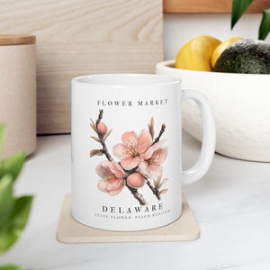 Delaware State Flower Mug, Cute Peach Blossom Mug, State Flower Gift, Mug with Flowers, Delaware Mugs, Delaware Peach Blossom, Delaware Gift