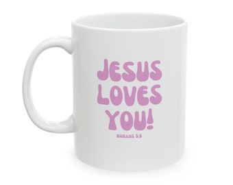 Taza de cerámica "Jesús te ama", 11 oz, taza cristiana, taza con versículo bíblico, taza basada en la fe