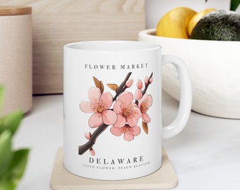 Delaware State Flower Mug, Cute Peach Blossom Mug, State Flower Gift, Mug with Flowers, Delaware Mugs, Delaware Peach Blossom, Delaware Gift