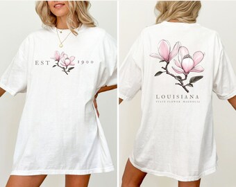 Louisiana Zustand Blumen-Shirt, Zustand Blumen-Hemd, süßes Blumen-Shirt, Magnolien-Shirt, Louisiana Geschenk, niedliches Geschenk für Freund, Blume Merch