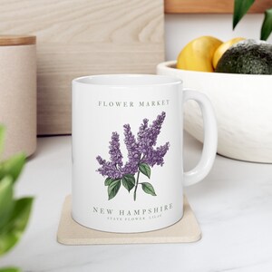 New Hampshire State Flower Mug, Cute Lilac Mug, State Flower Gift, New Hampshire Mugs, New Hampshire Lilac Mug, New Hampshire Gift