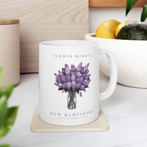 New Hampshire State Flower Mug, Cute Lilac Mug, State Flower Gift, New Hampshire Mugs, New Hampshire Lilac Mug, New Hampshire Gift