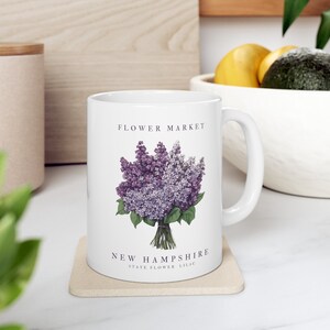 New Hampshire State Flower Mug, Cute Lilac Mug, State Flower Gift, New Hampshire Mugs, New Hampshire Lilac Mug, New Hampshire Gift