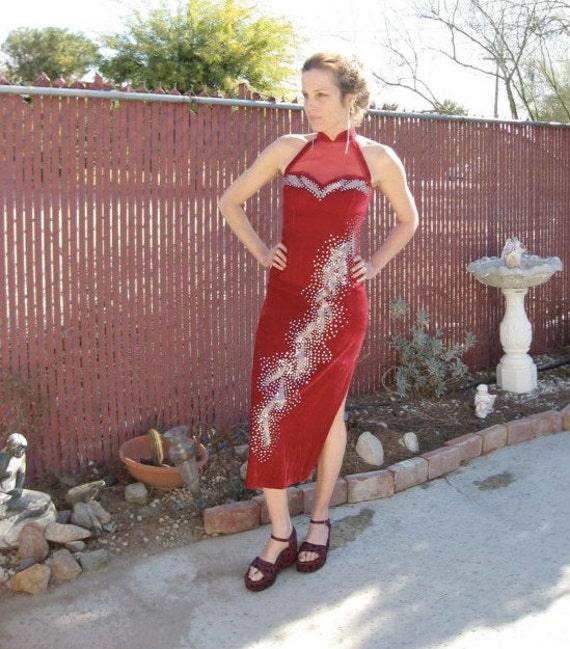 red velvet halter dress